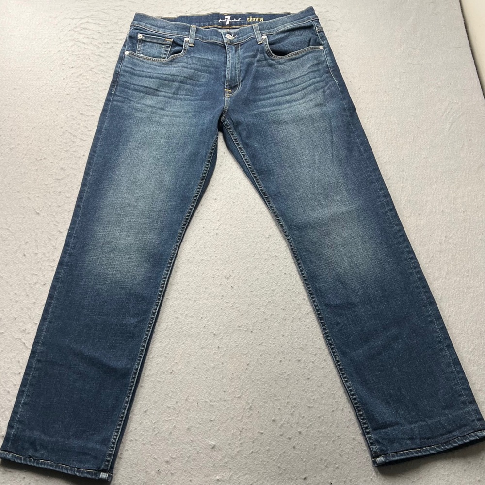 7 For All Mankind Slimmy Mens Jeans 36‎ Blue Slim Straight Stretch Denim 2110